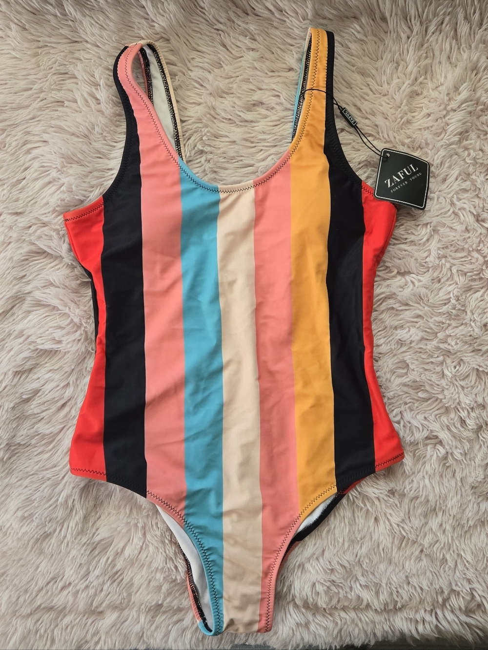 NWT Zaful Multicolor Vertical Stripe One-Piece Swimsuit